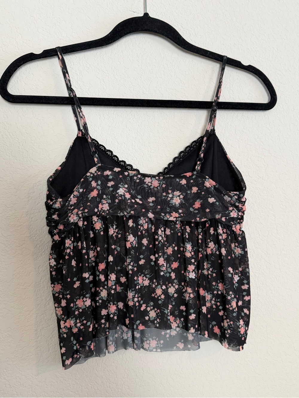 RSQ Black Floral Lace-Trim Camisole with Pink Accents - Picture 3 of 4